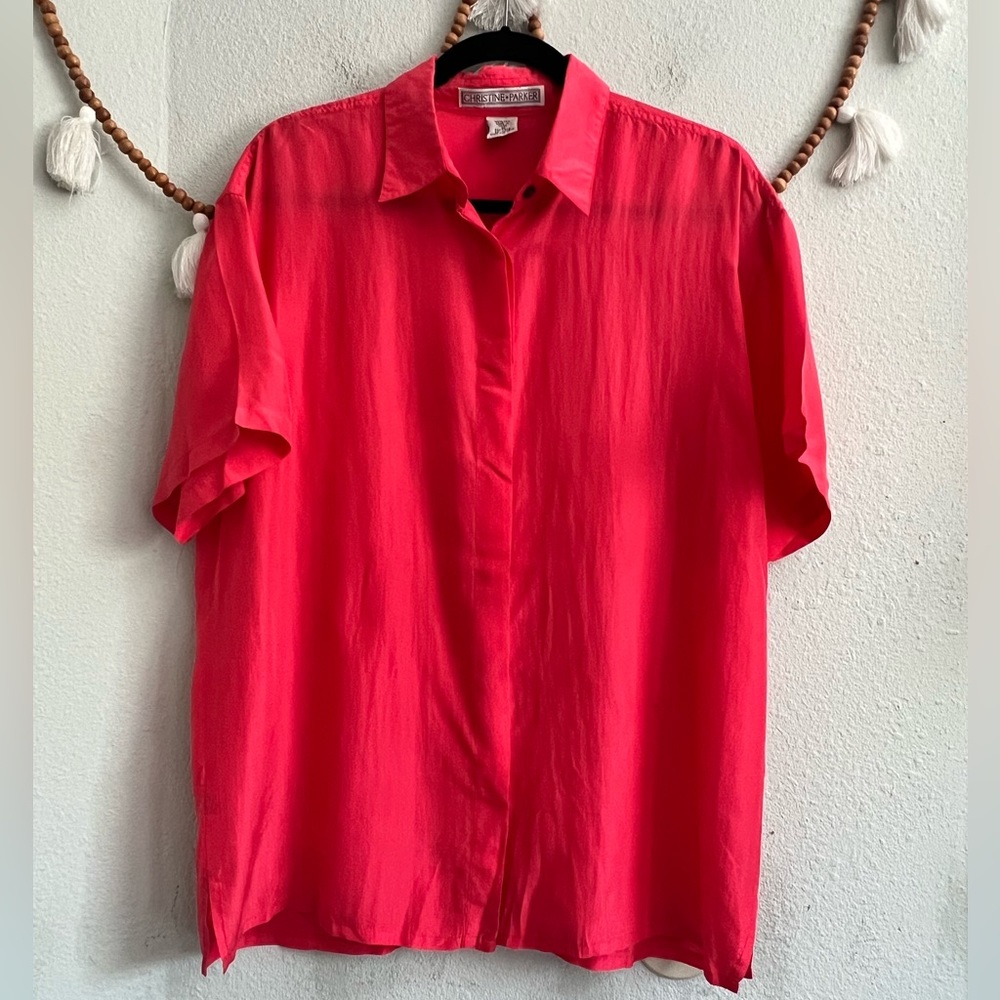 Christine Parker 100% silk coral pink button up blouse